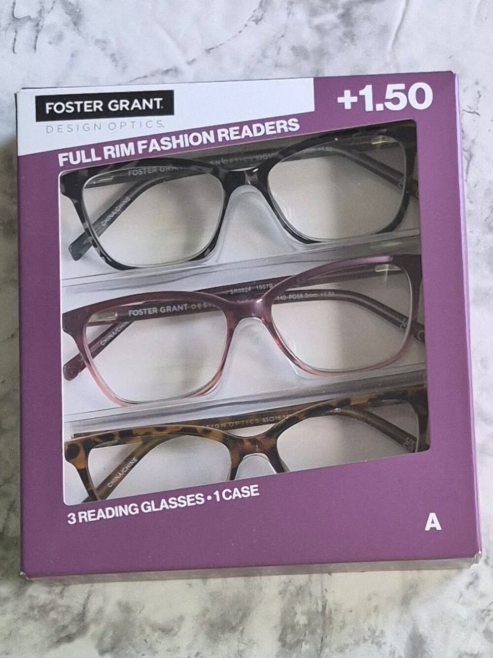 Foster Grant Full Rim Fashion Readers,3-Pack w/ Case +1.50 Style A